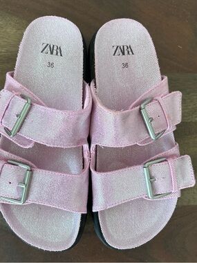 ZARA Light Pink Double-Buckle Slide Sandals. 36 US 5.5-6